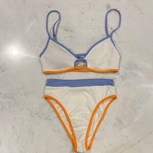 L*Space White Bikini with Blue and Orange Trim